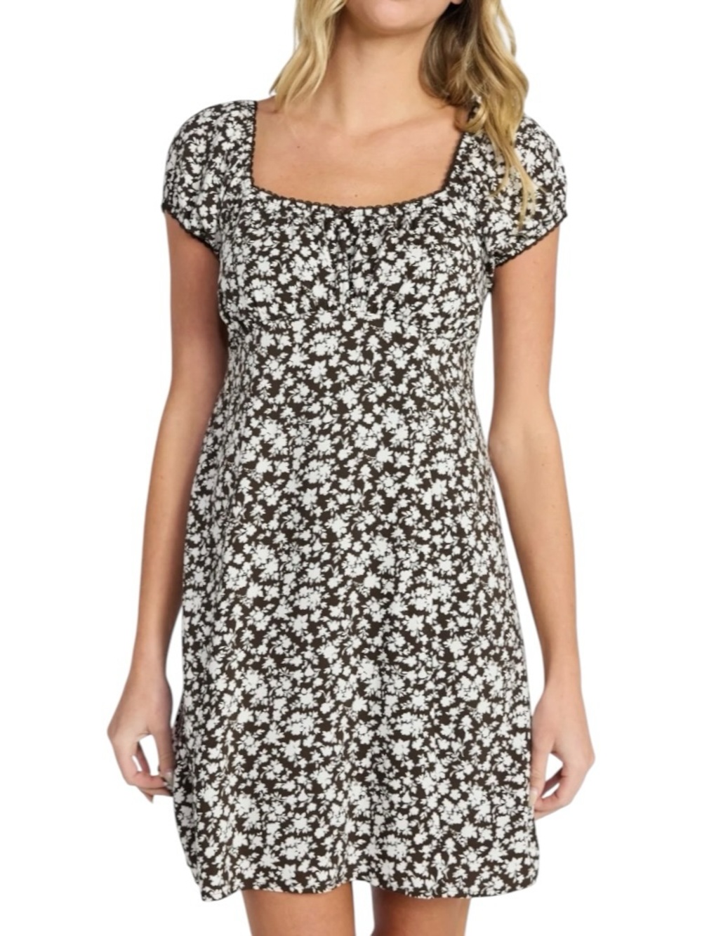 NWT✨ | No Boundaries | Brown and White Floral Print Puff Sleeve Mini Dress